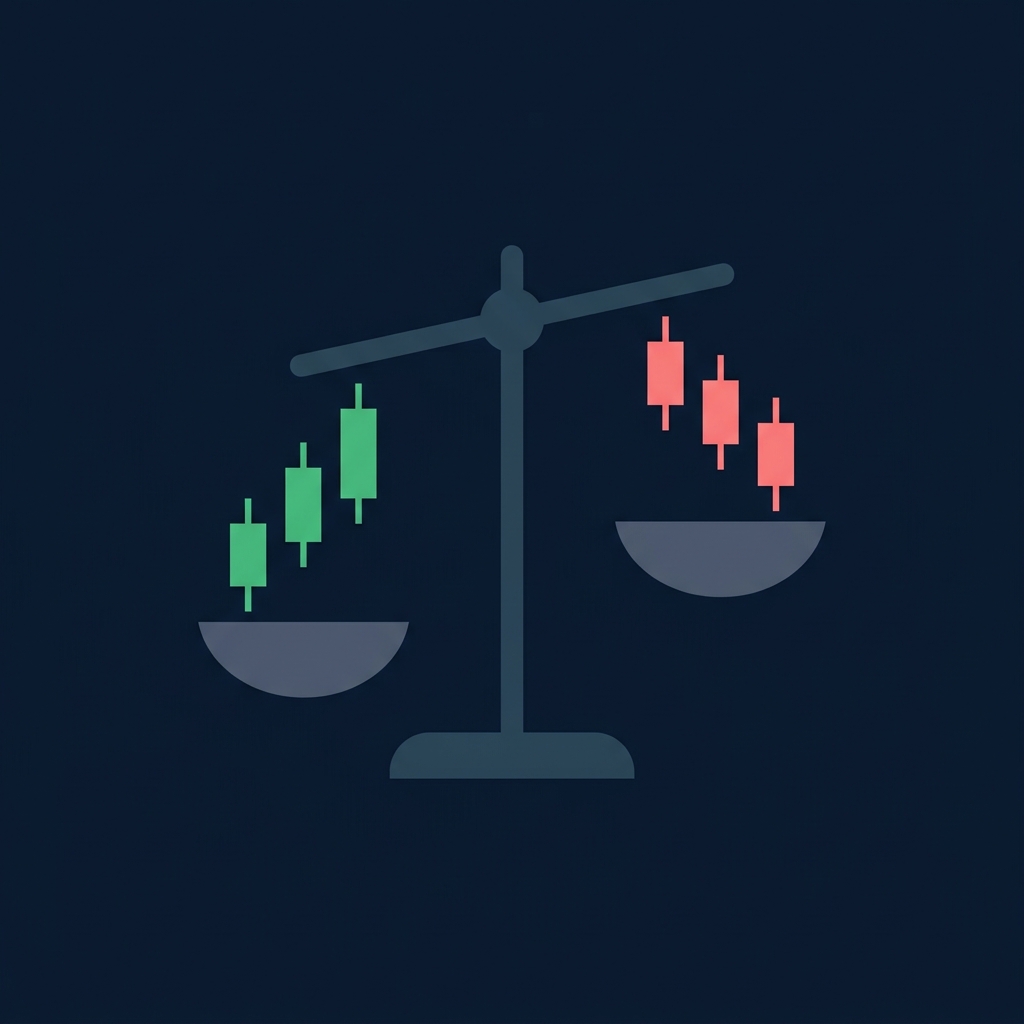 Infographic showing a question mark made of candlestick patterns and indicator lines with accuracy percentages floating around it on dark navy background