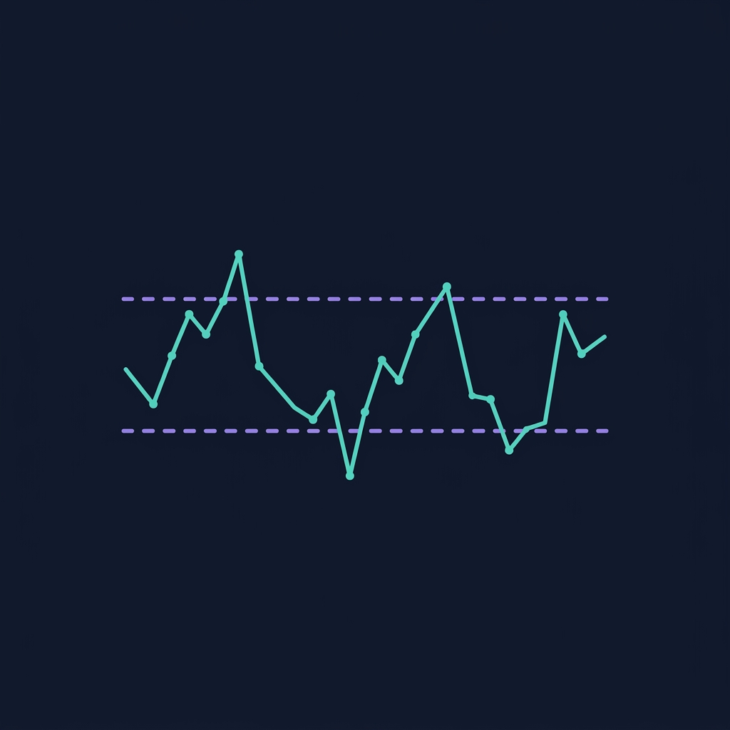 RSI oscillator infographic showing overbought zone above 70, oversold zone below 30, and neutral midline at 50 on dark background