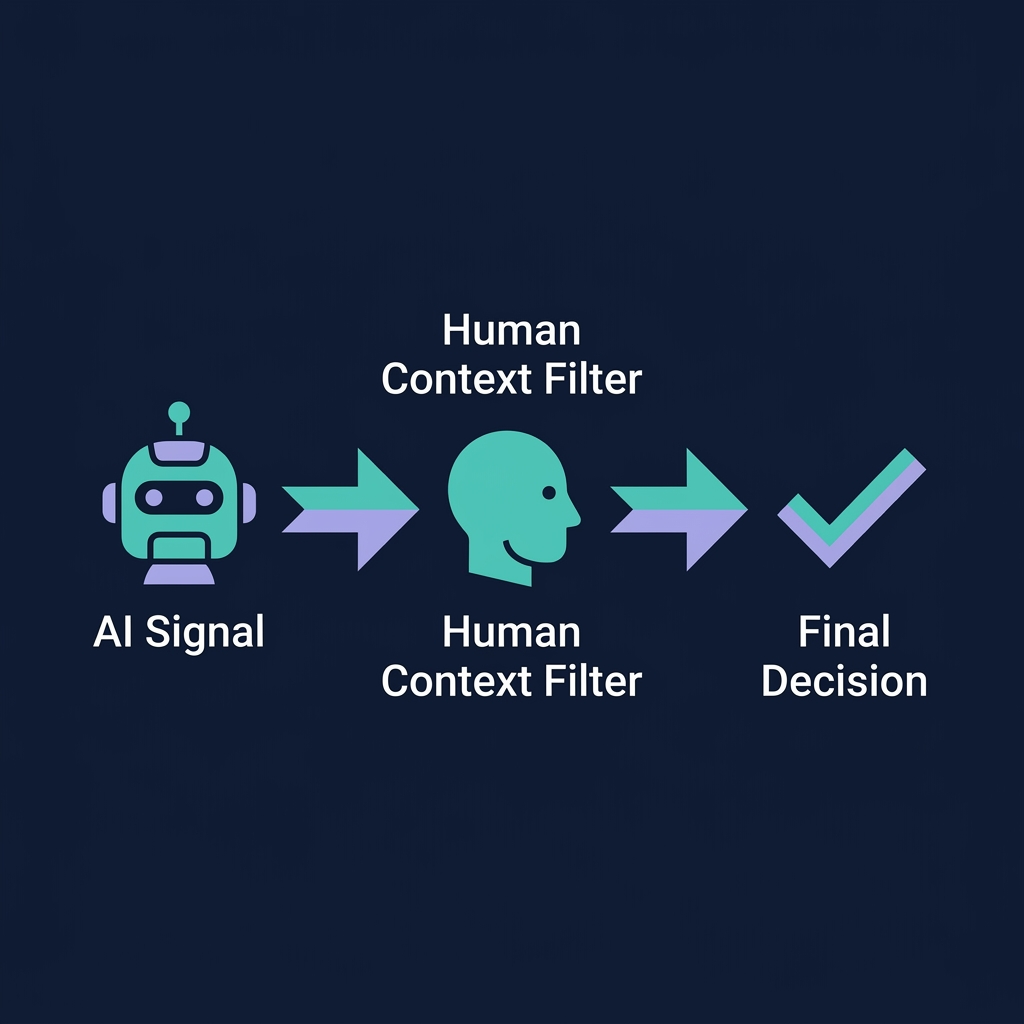 AI-human decision flow: AI Signal → Human Context → Final Decision