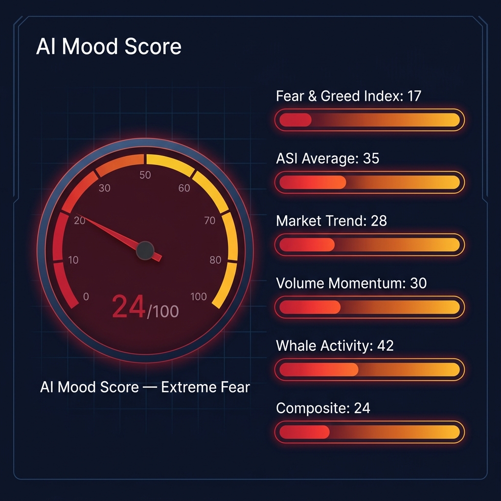 CoinXSight AI Mood Score — 24/100 Sợ hãi Cực đoan