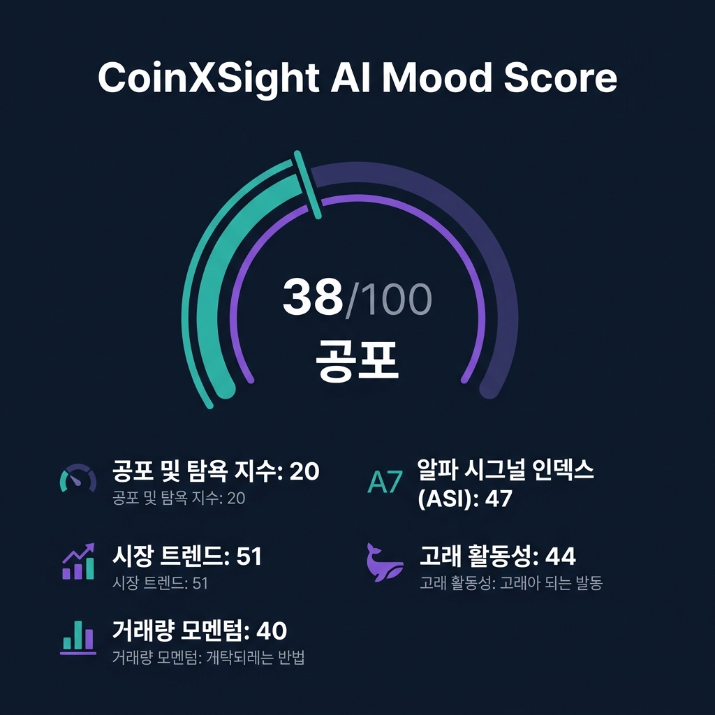CoinXSight AI Mood Score — 38/100 공포