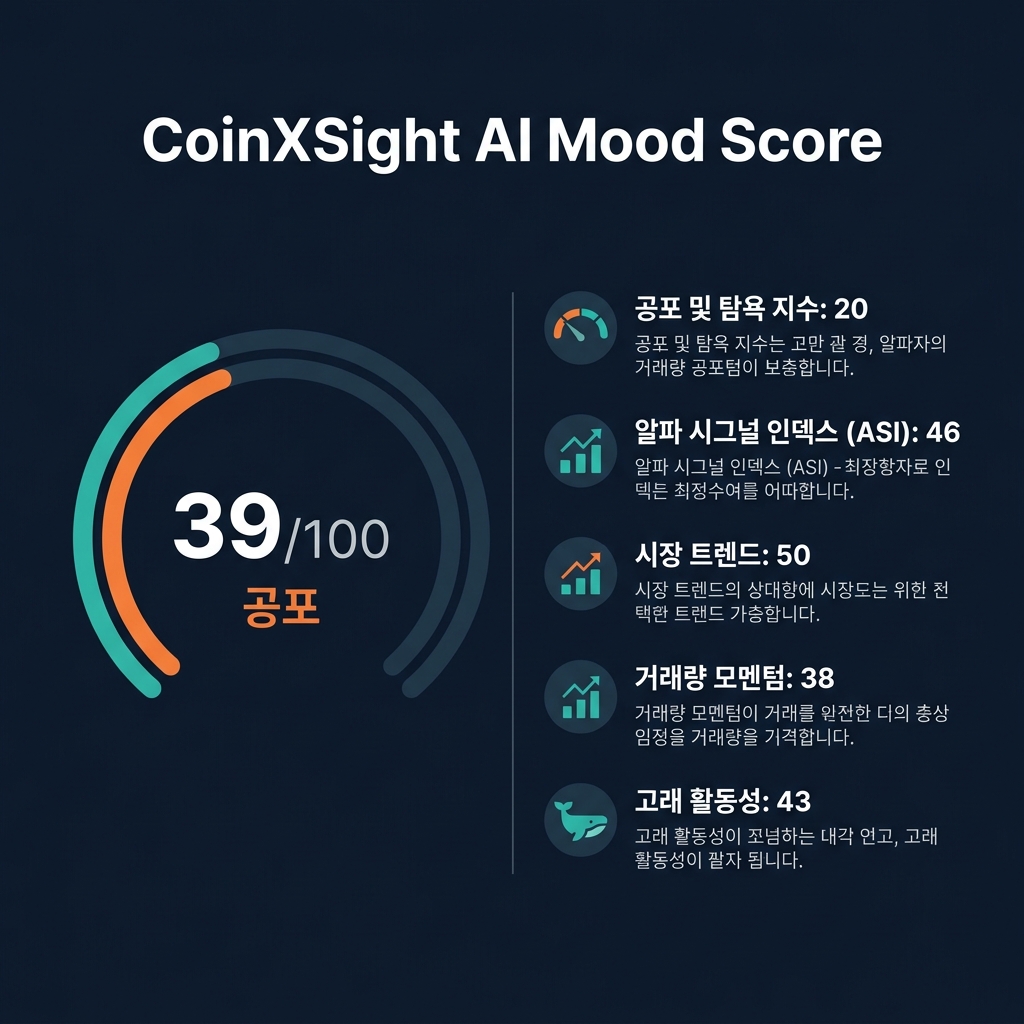 CoinXSight AI Mood Score — 39/100 공포