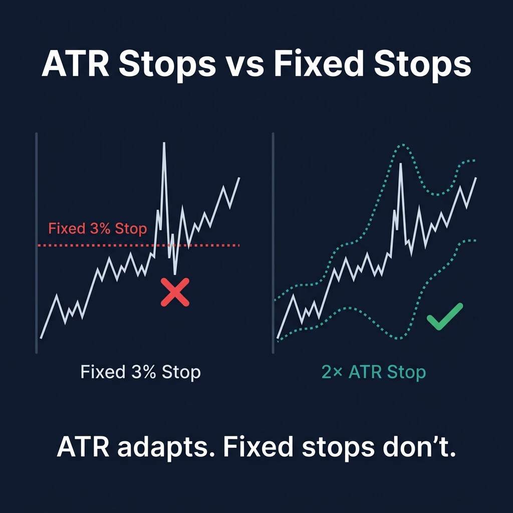 ATR Stops vs Fixed Stops — Fixed stops get hit by wicks in high vol, ATR stops adapt and survive
