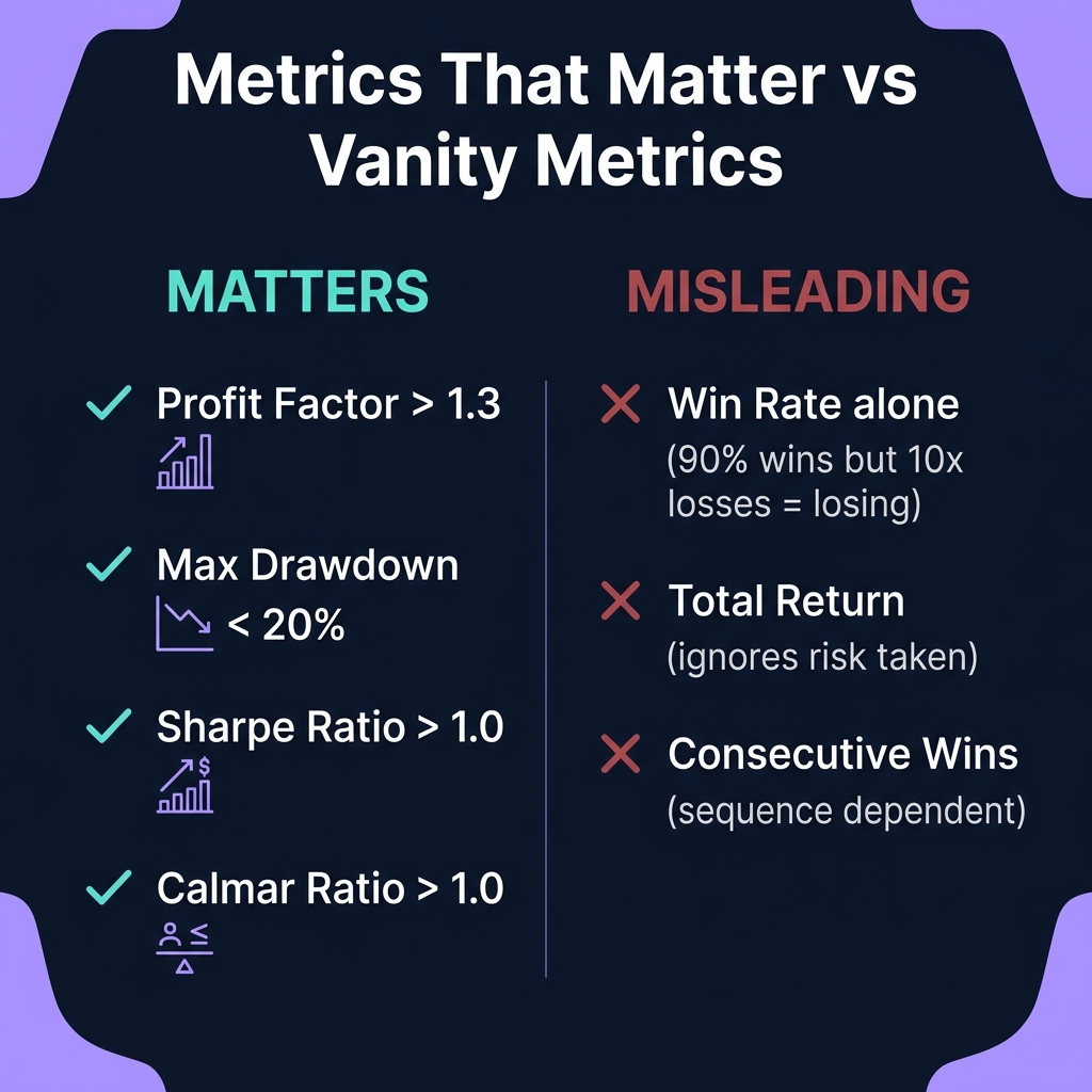 Critical metrics versus vanity metrics in backtesting
