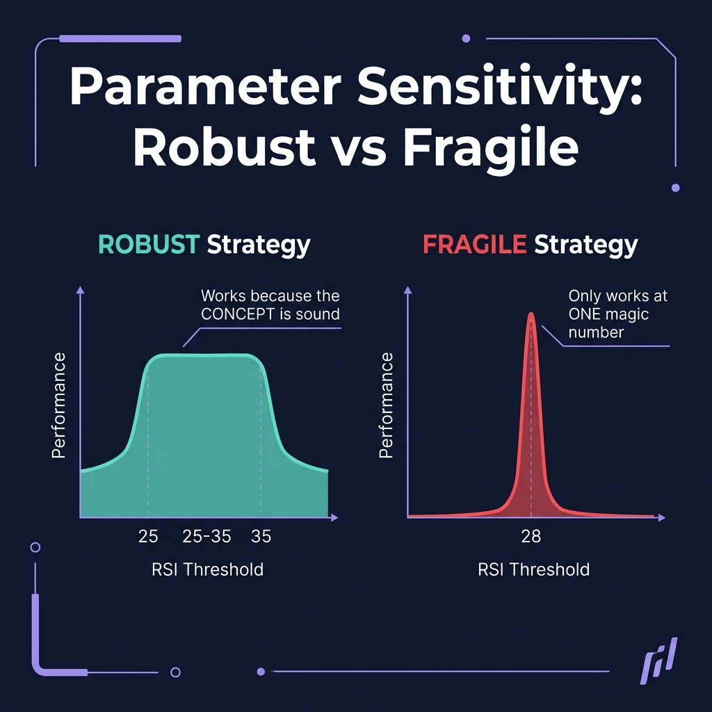 Parameter sensitivity analysis showing robust vs fragile strategies