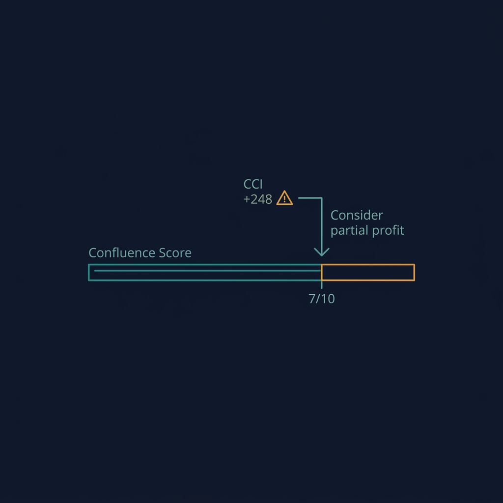 CCI as a deviation filter for Confluence Score — extreme CCI signals profit-taking even when Confluence is high