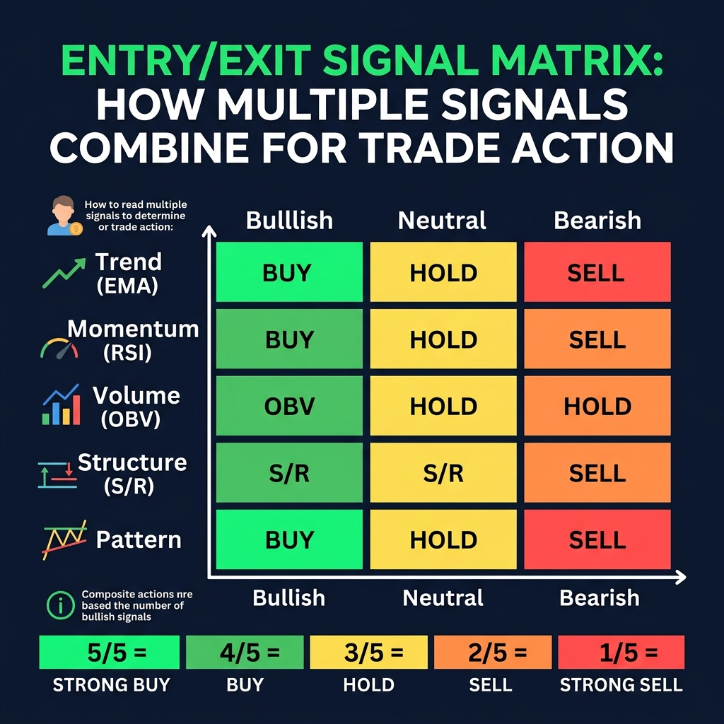 Entry and exit signal matrix: how multiple signals combine to determine trade action