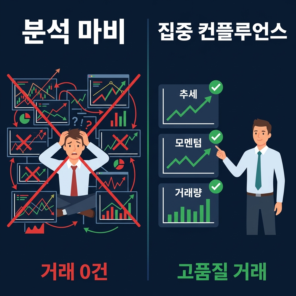 너무 많은 지표로 인한 분석 마비와 적합한 지표를 모은 집중형 컨플루언스의 비교