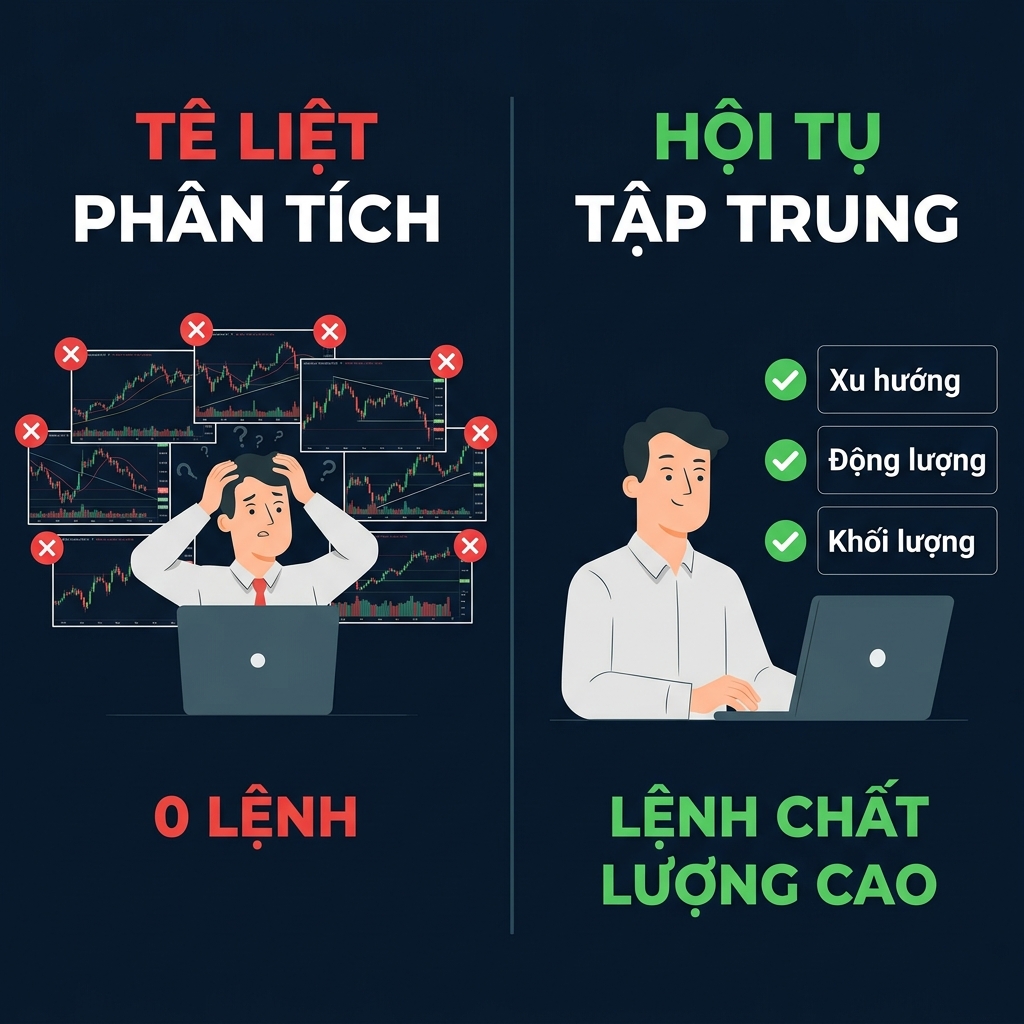 Hội chứng tê liệt phân tích do sử dụng quá nhiều chỉ báo so với phân tích hội tụ tập trung với các chỉ báo phù hợp