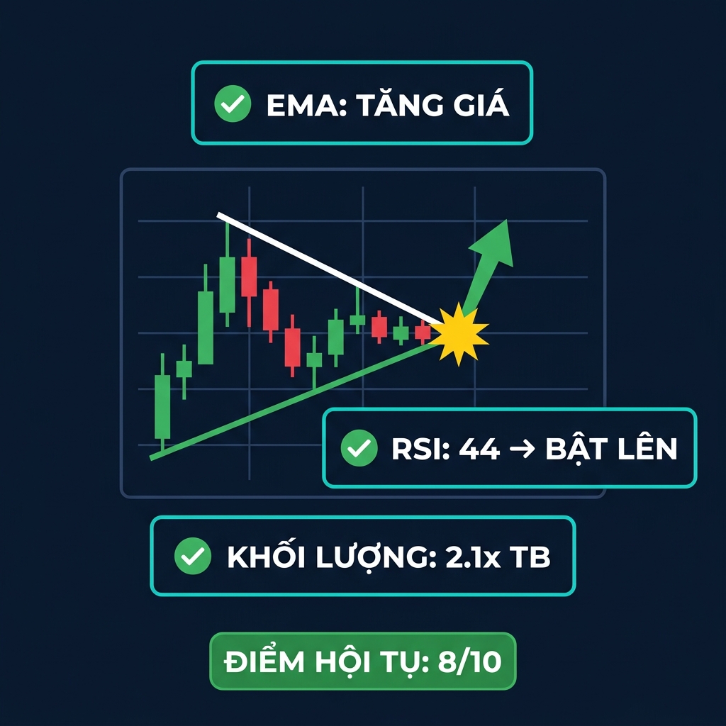 Nhiều chỉ báo cùng hội tụ tại một điểm trên biểu đồ giao dịch BTC