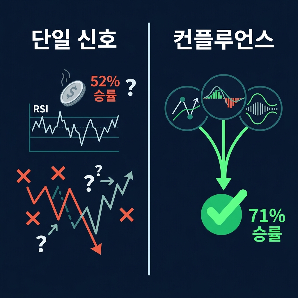 단일 보조지표 신호와 다중 지표 컨플루언스의 정확도 비교