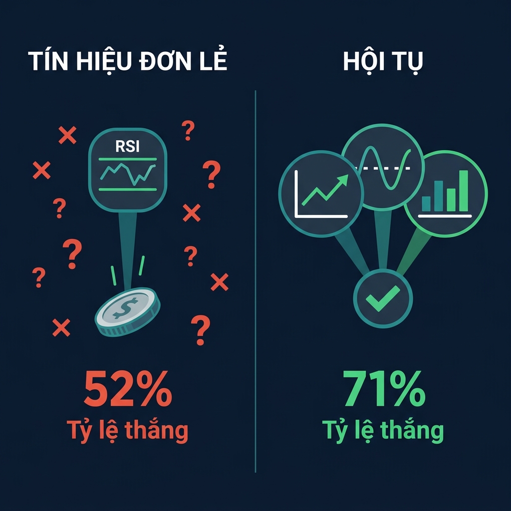 So sánh tín hiệu chỉ báo đơn lẻ với sự hội tụ của nhiều chỉ báo mang lại độ chính xác cao hơn