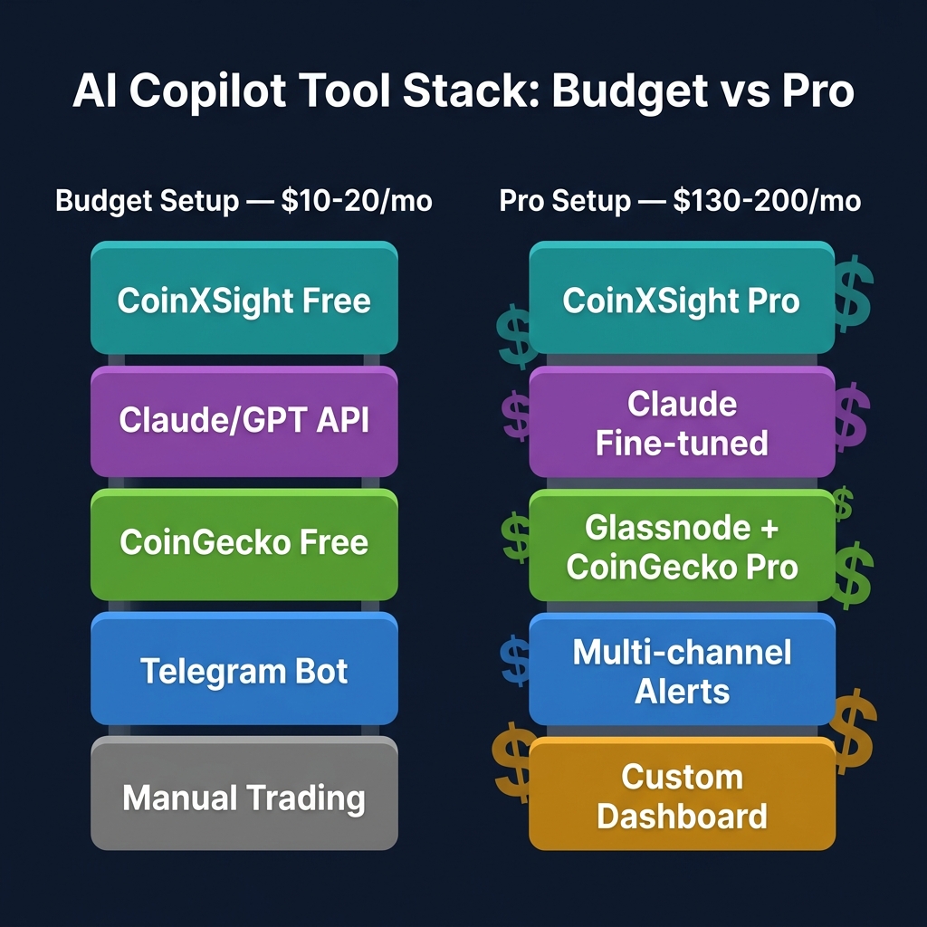 AI Copilot Tool Stack: Budget ($10-20/mo) vs Pro ($130-200/mo) setup comparison