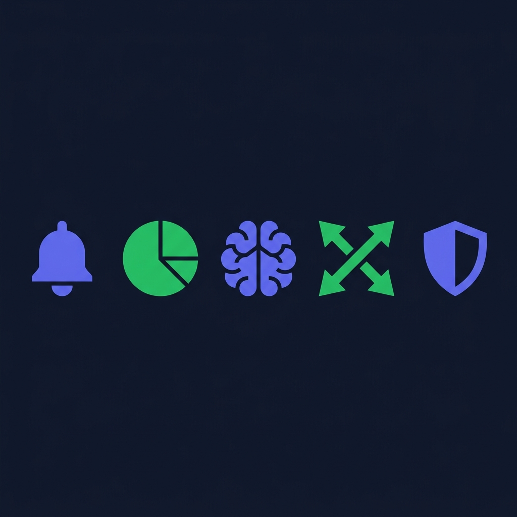 5 essential features of a crypto trading app: price alerts, portfolio tracking, AI analysis, trade signals, risk management