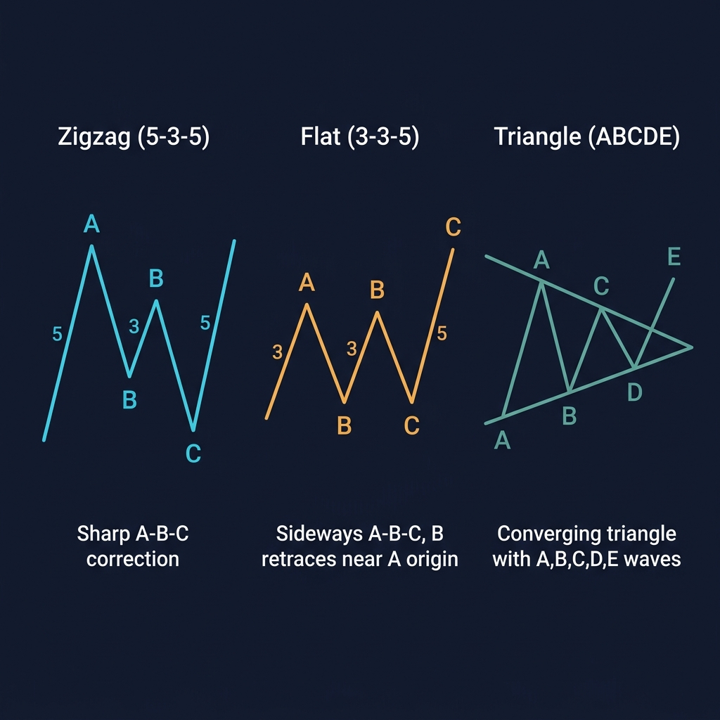 Ba dạng sóng điều chỉnh — Zigzag, Flat, Triangle