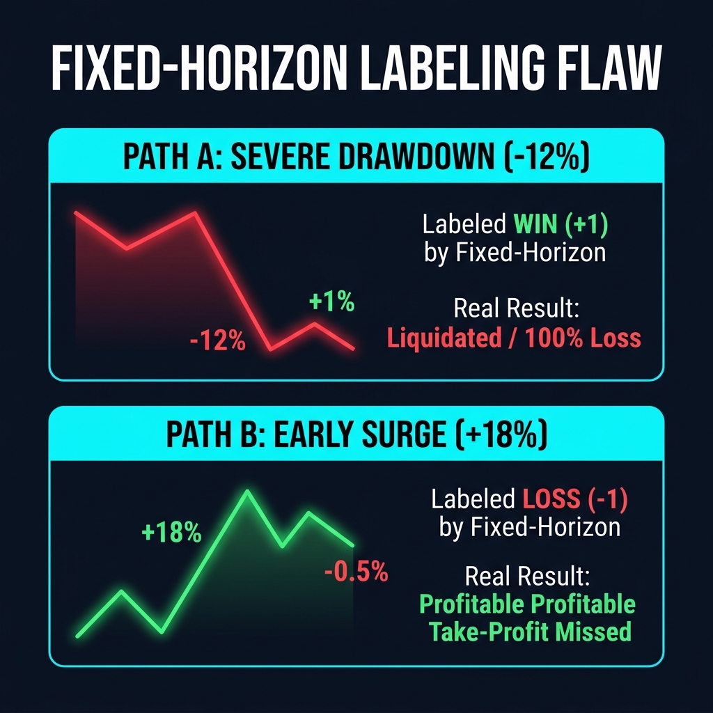 Fixed-Horizon Labeling Flaw: Price Path A vs Path B