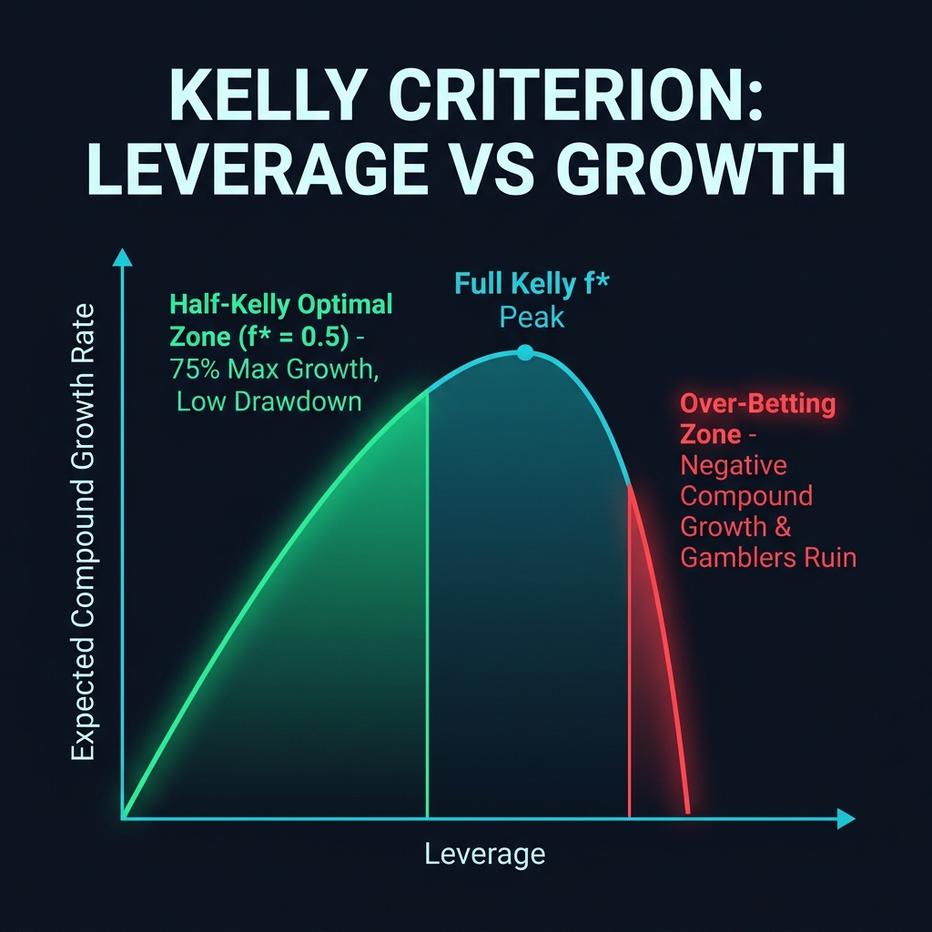 Kelly Criterion: Growth vs Leverage Parabolic Curve