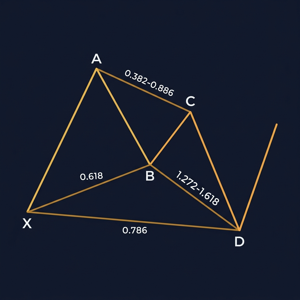 Bullish Gartley XABCD Pattern — Fibonacci ratios between each leg