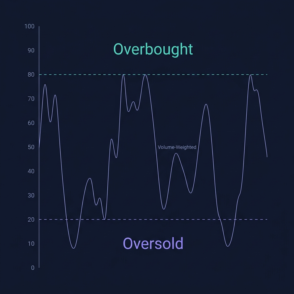 MFI zones diagram — overbought above 80, oversold below 20, with volume-weighted signal strength