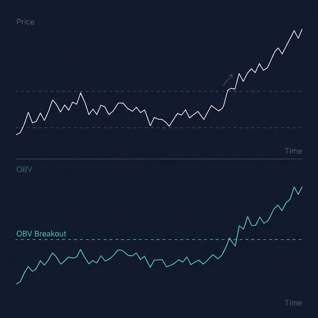 SOL/USDT OBV breakout preceding price — OBV breaks to new high while price consolidates, then price breaks out 2 days later