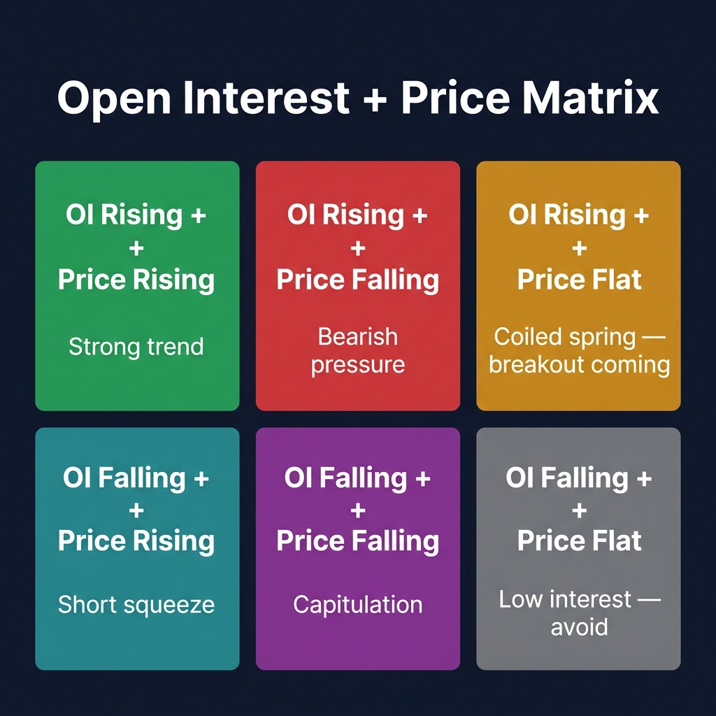 Open interest and price combination analysis grid