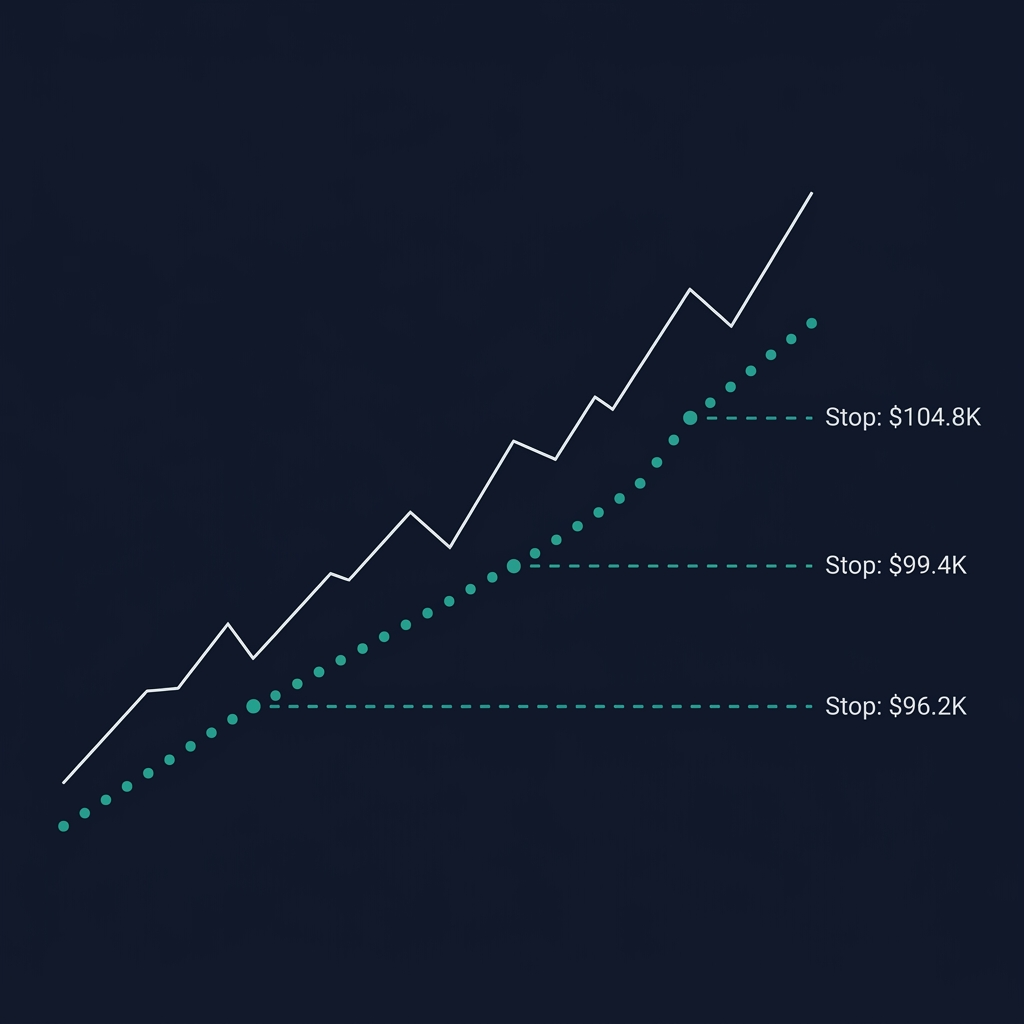 Parabolic SAR trailing stop — dots progressively tightening as trend matures with stop-loss placement