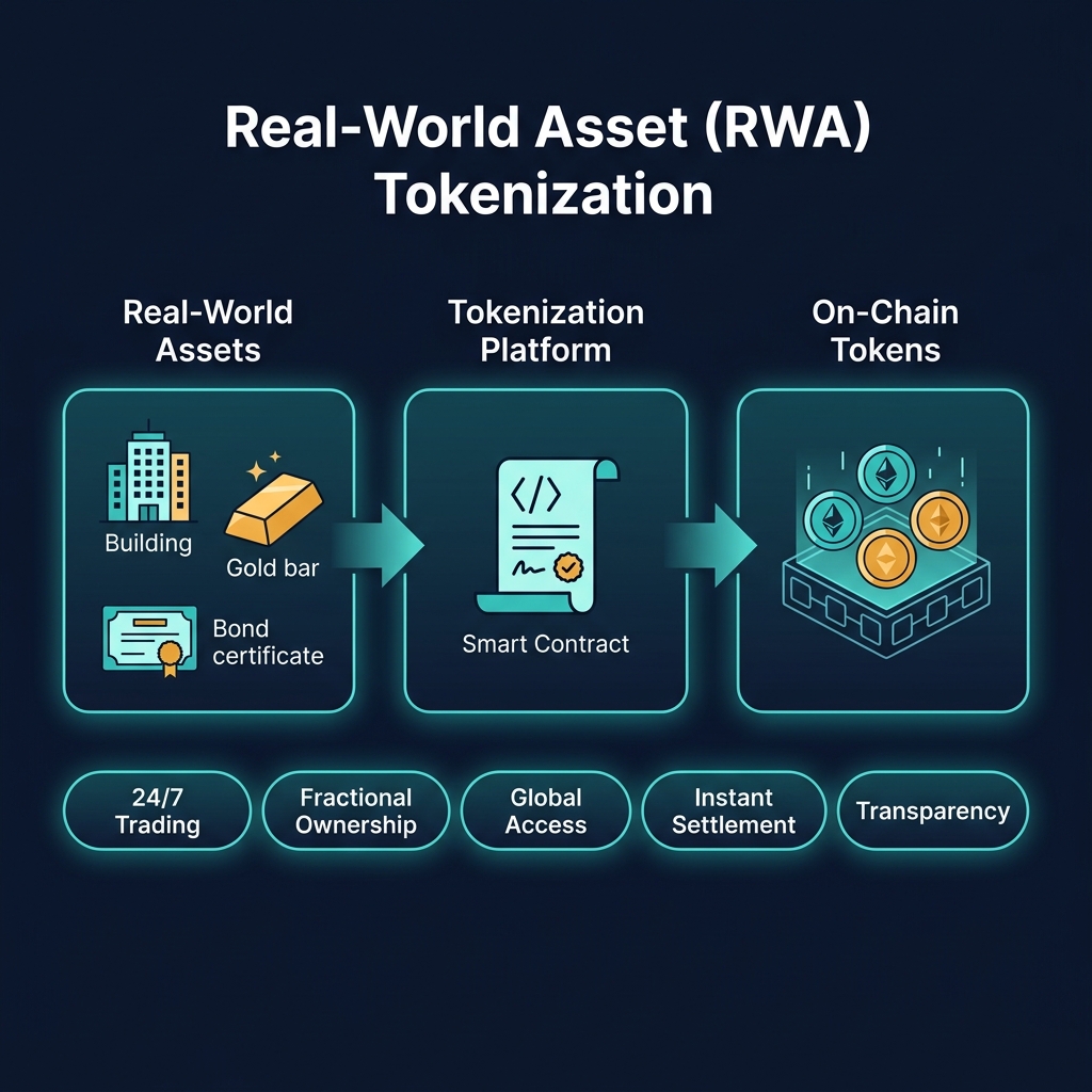 RWA Tokenization — real-world assets → tokenization → on-chain tokens