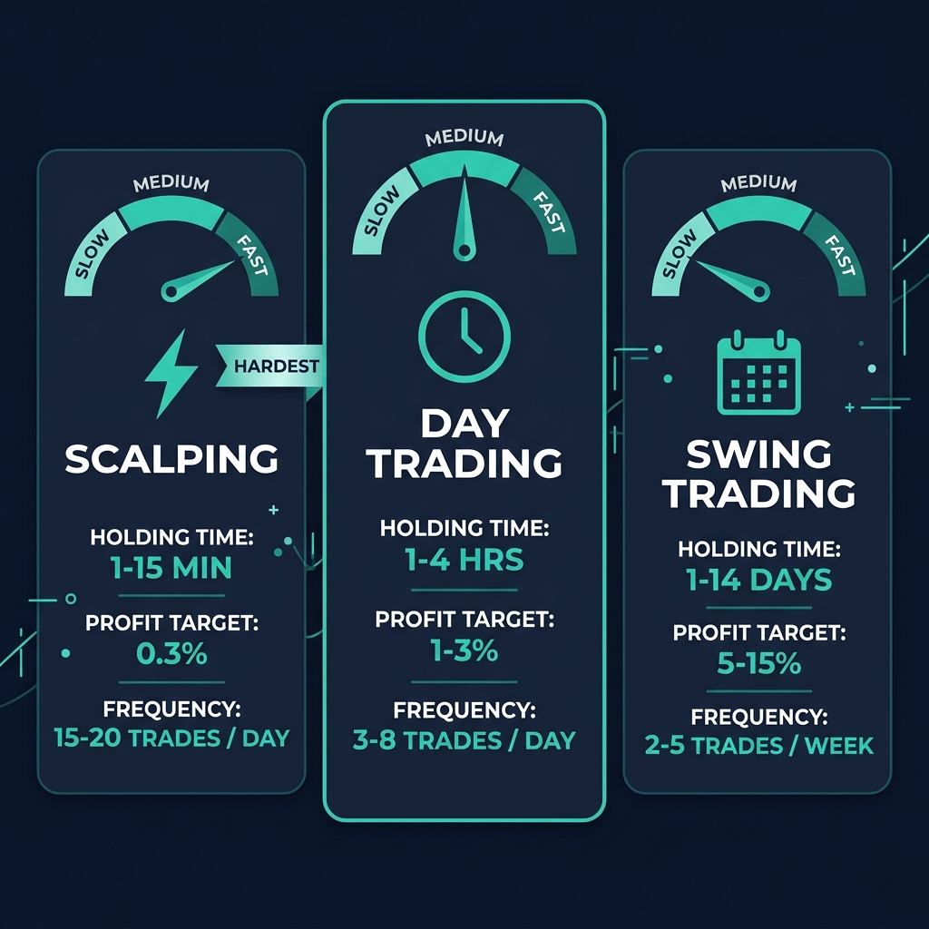 So sánh Scalping vs Day Trading vs Swing Trading: tốc độ, rủi ro và phần thưởng