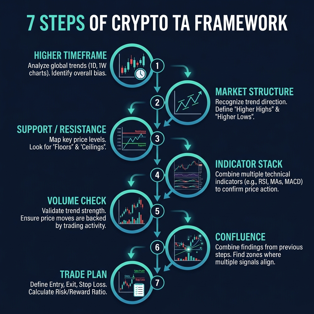 The 7-step crypto technical analysis framework flowchart