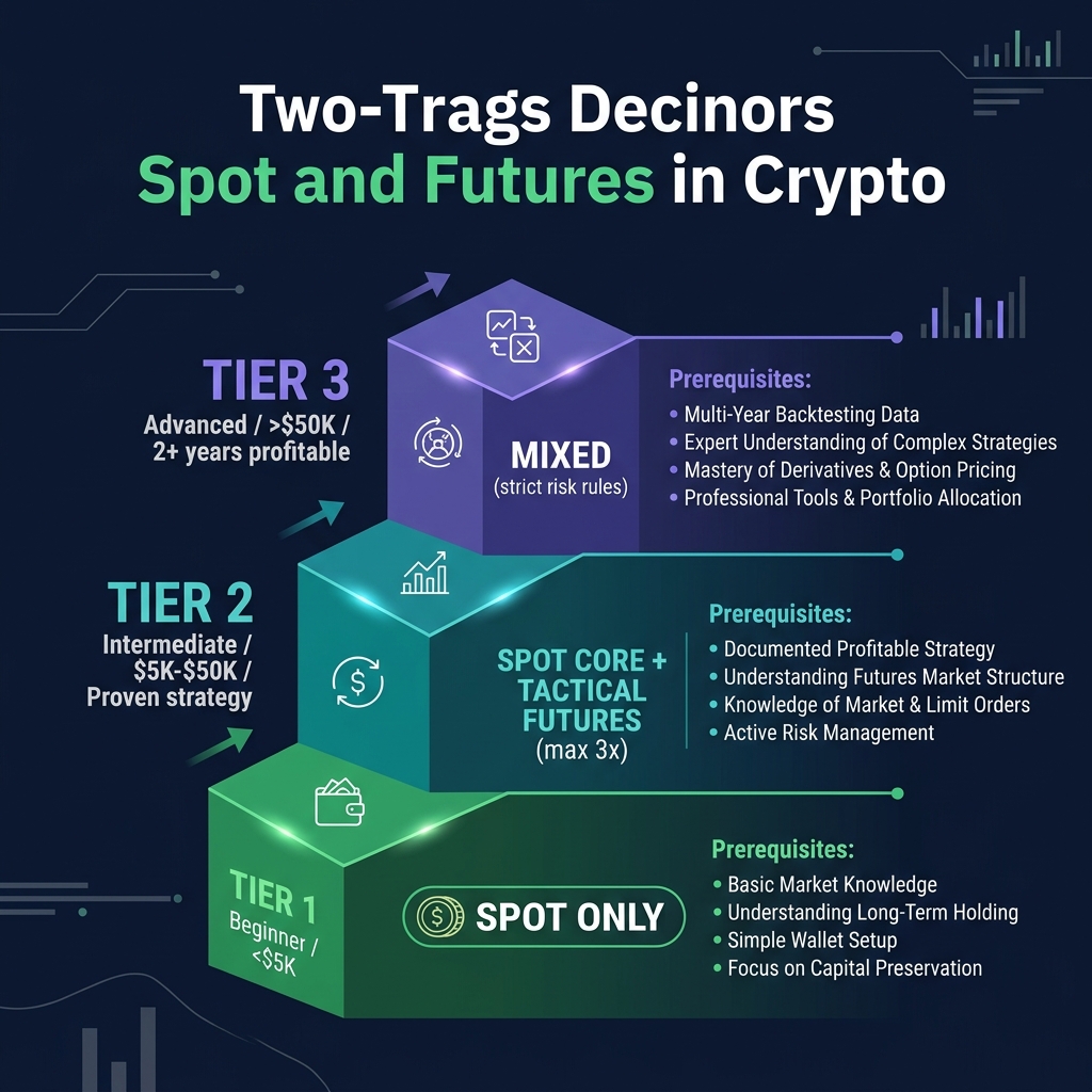 3-tier decision framework: Spot Only, Spot+Futures, Mixed trading approach