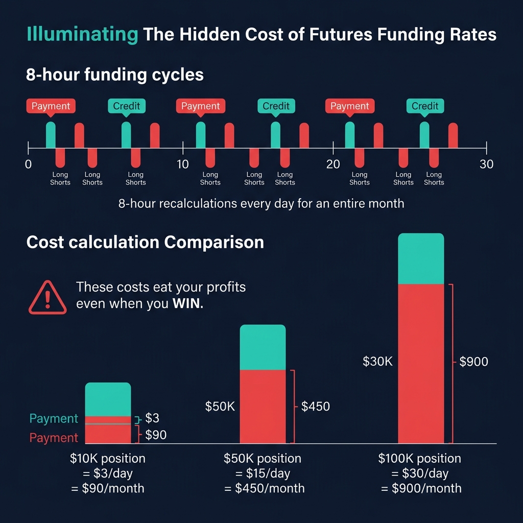 Hidden cost of futures funding rates: $90-$900/month depending on position size