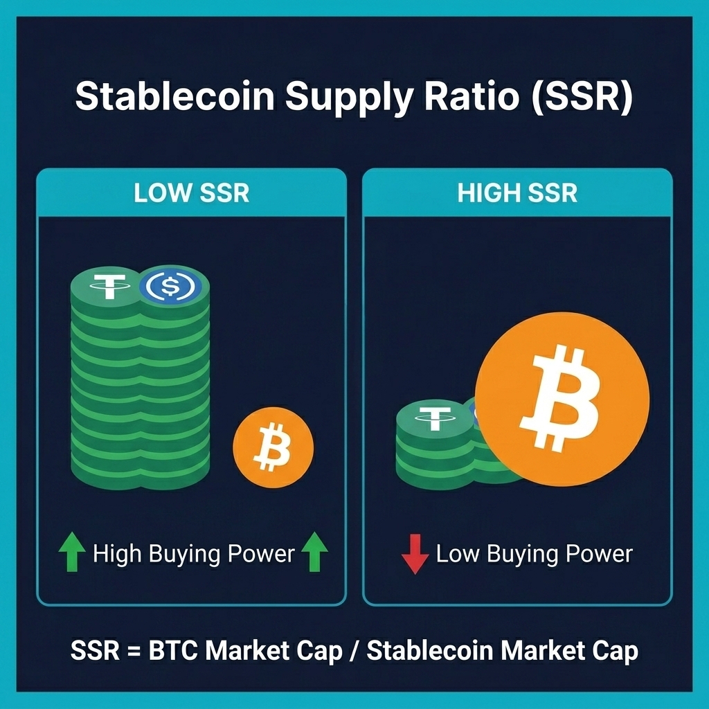 Stablecoin Supply Ratio explained — low SSR means high buying power relative to Bitcoin