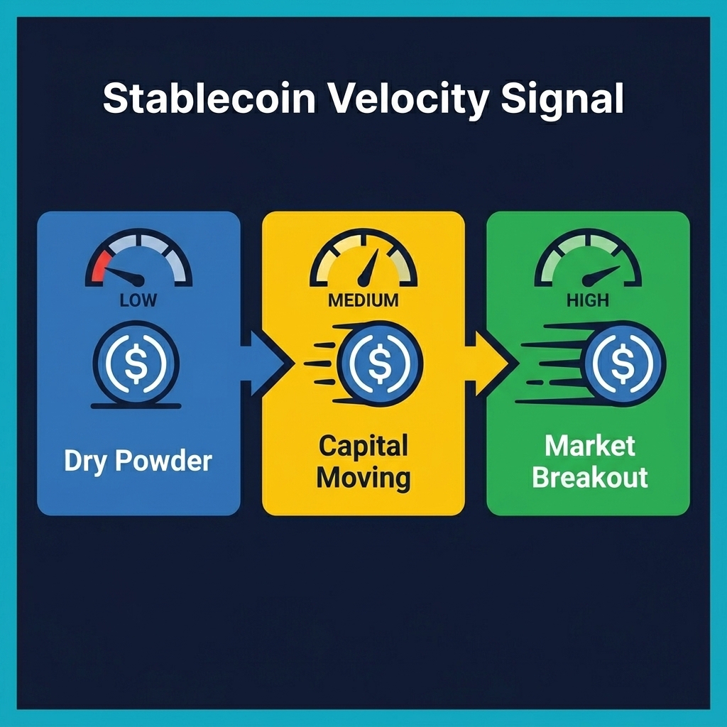 Stablecoin velocity signal — from parked capital to deployment to active market breakout