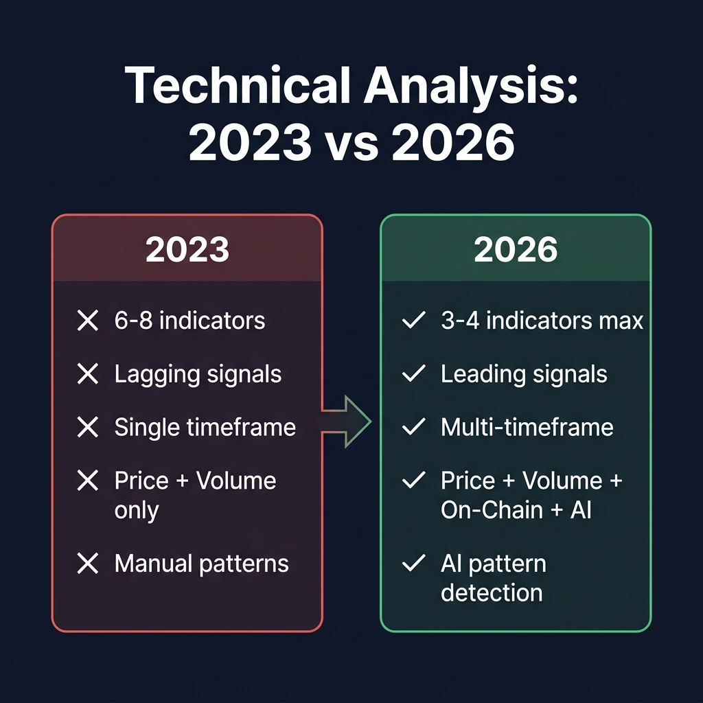 Technical Analysis: 2023 vs 2026 comparison — fewer indicators, more data sources, AI-assisted