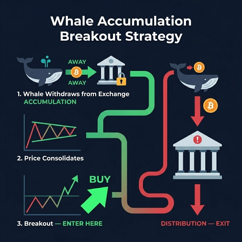 Whale accumulation breakout strategy — three steps from whale withdrawal to consolidation to breakout entry