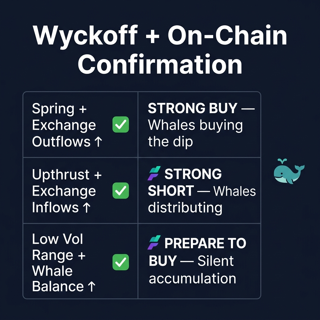 Wyckoff + On-Chain Confirmation: Spring + outflows = Strong Buy, Upthrust + inflows = Strong Short