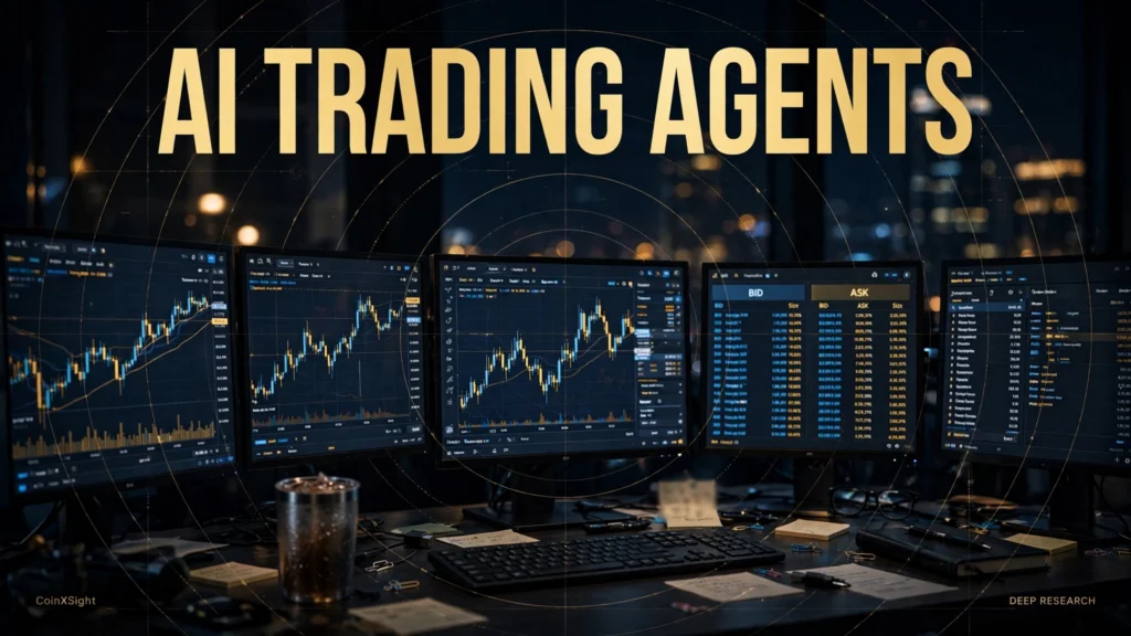 AI Trading Agents Editorial Photographic Trading Desk Cover