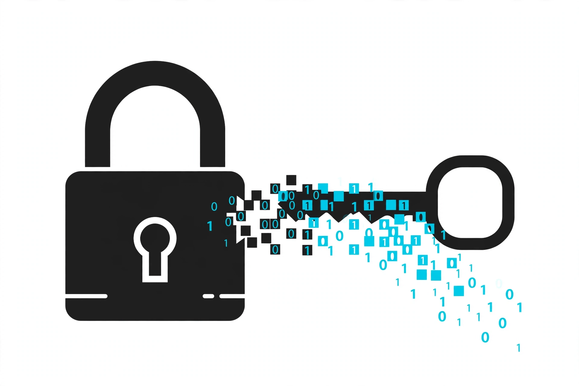 Padlock with key dissolving into binary code