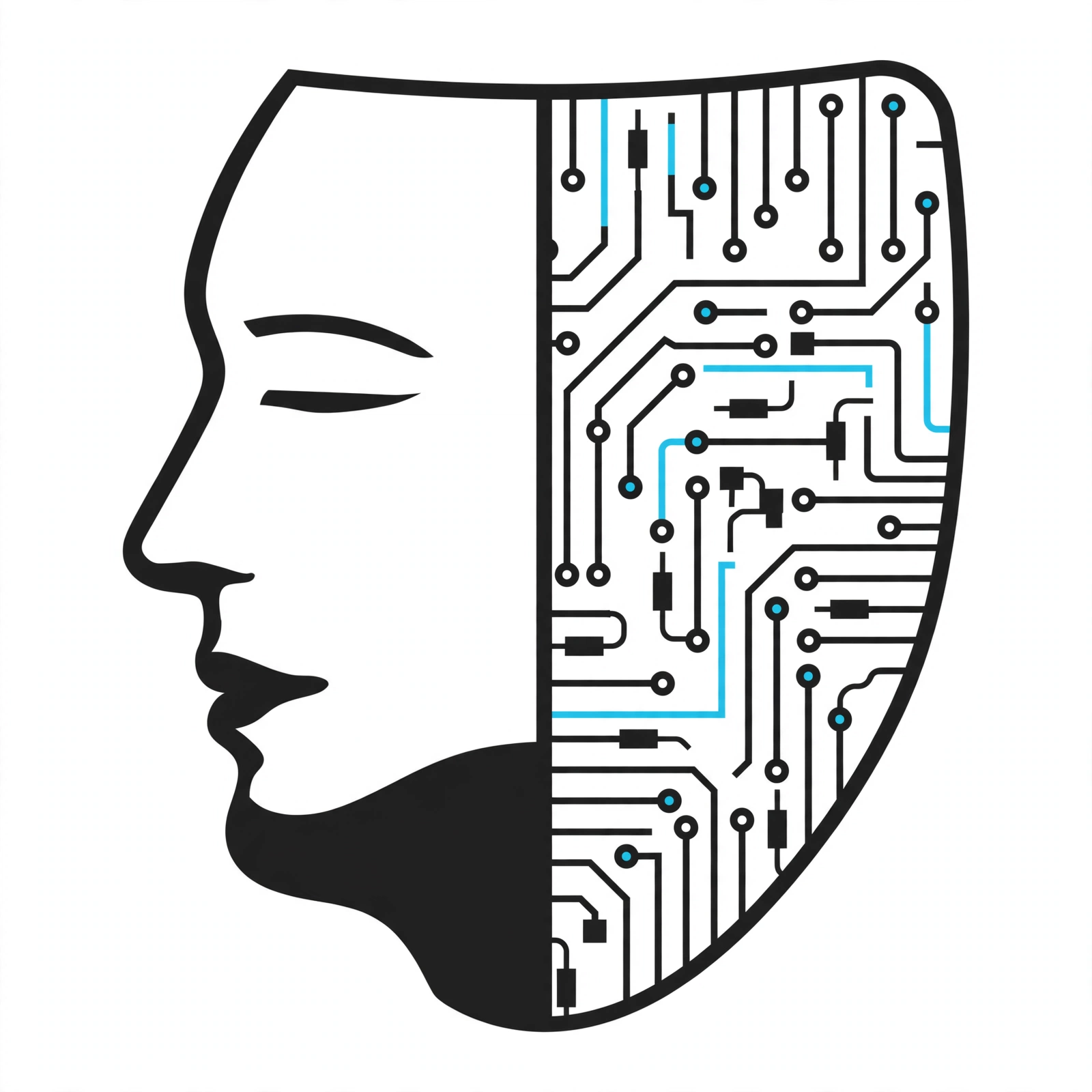Mask half human face half circuit board - deepfake
