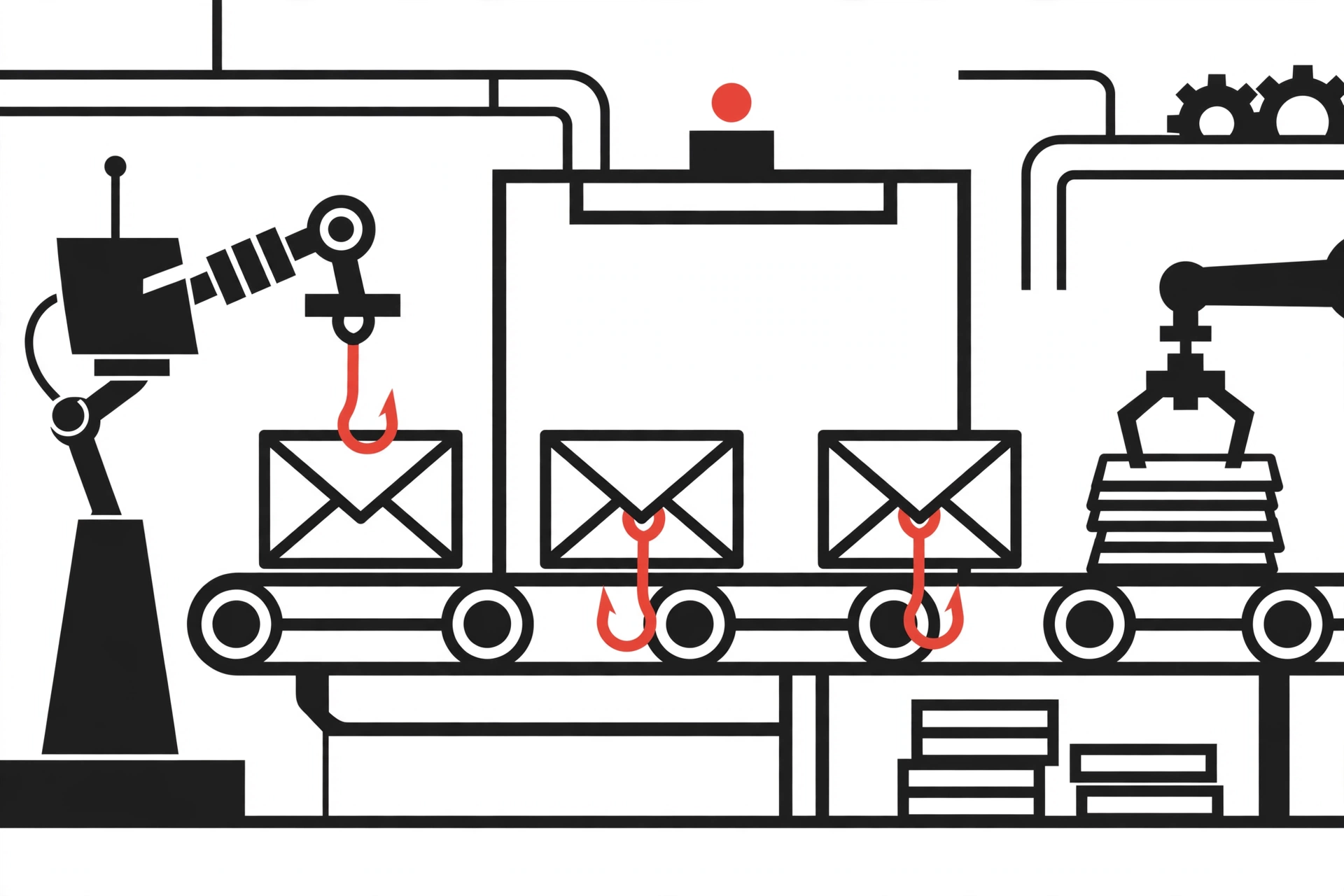 Robot assembly line mass-producing phishing lures